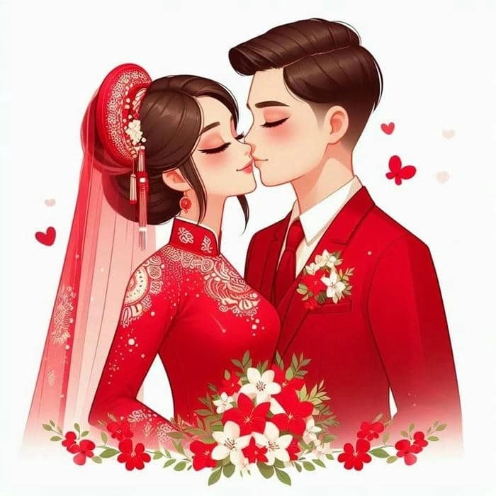 Tải về hình cô dâu chú rể hoạt hình đầy màu sắc và cảm xúc