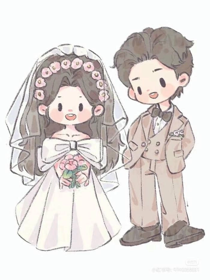 Tổng hợp ảnh cô dâu chú rể chibi đẹp cho thiết kế cưới