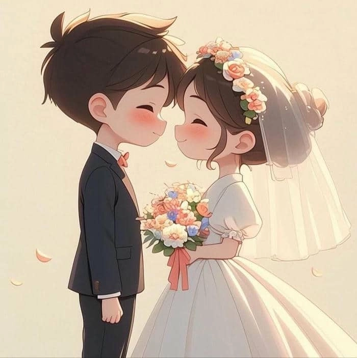 Tải ngay vector cô dâu chú rể chibi sắc nét cho thiết kế cưới