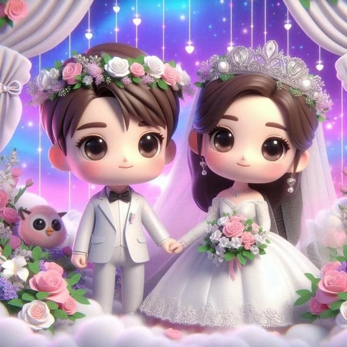 Cô dâu chú rể chibi dễ thương ngất ngây cho thiệp cưới thêm yêu
