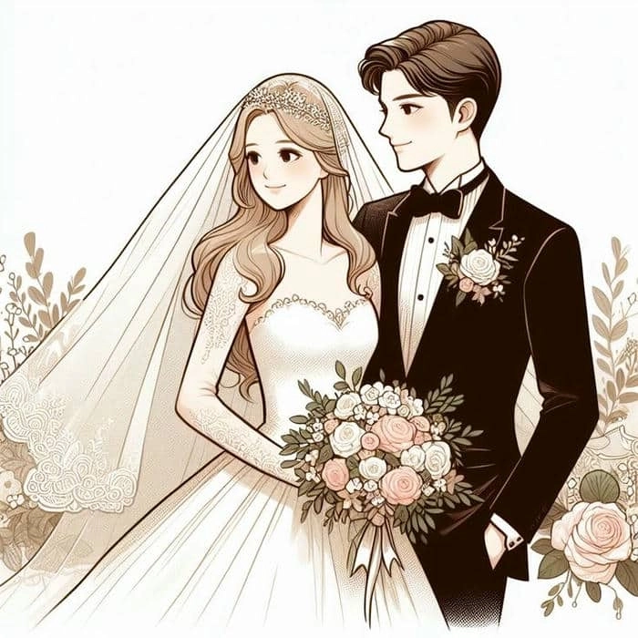 Cô dâu chú rể chibi vector đẹp chuẩn thiết kế in ấn cưới hỏi