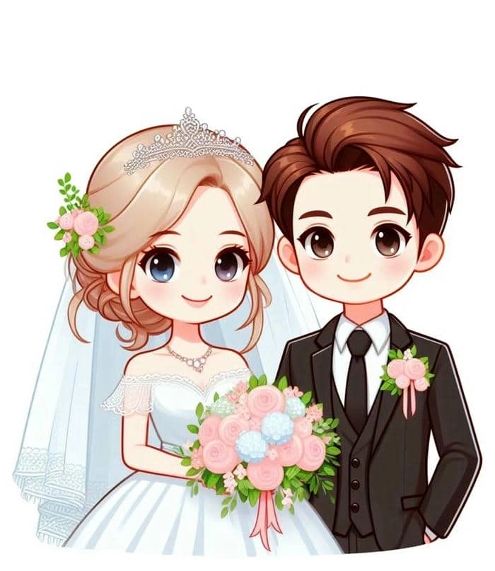 Tải ngay bộ chibi cô dâu chú rể de thuong đáng yêu từng chi tiết