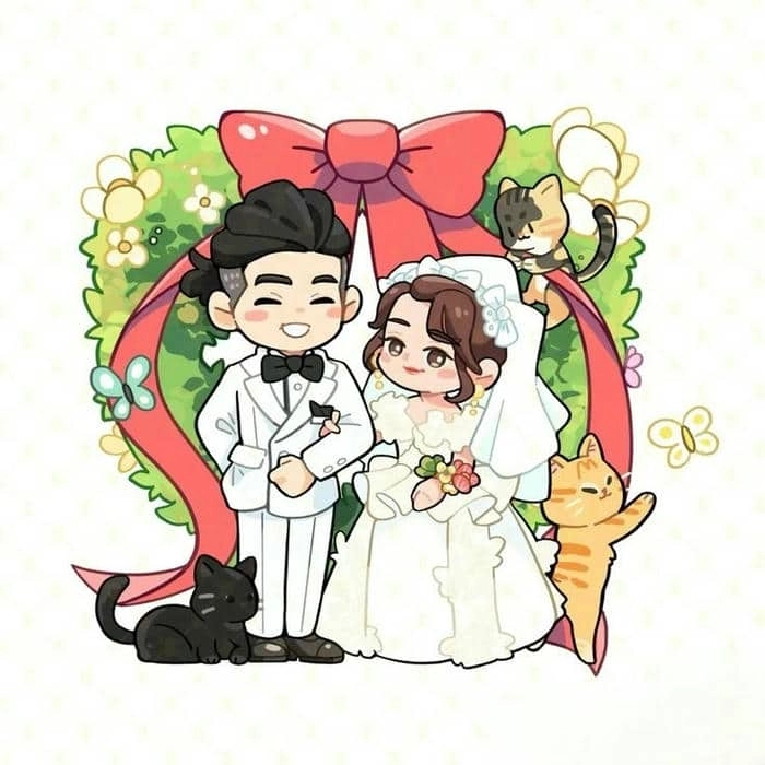 Thiết kế chibi ghép mặt cô dâu chú rể độc lạ và siêu dễ thương