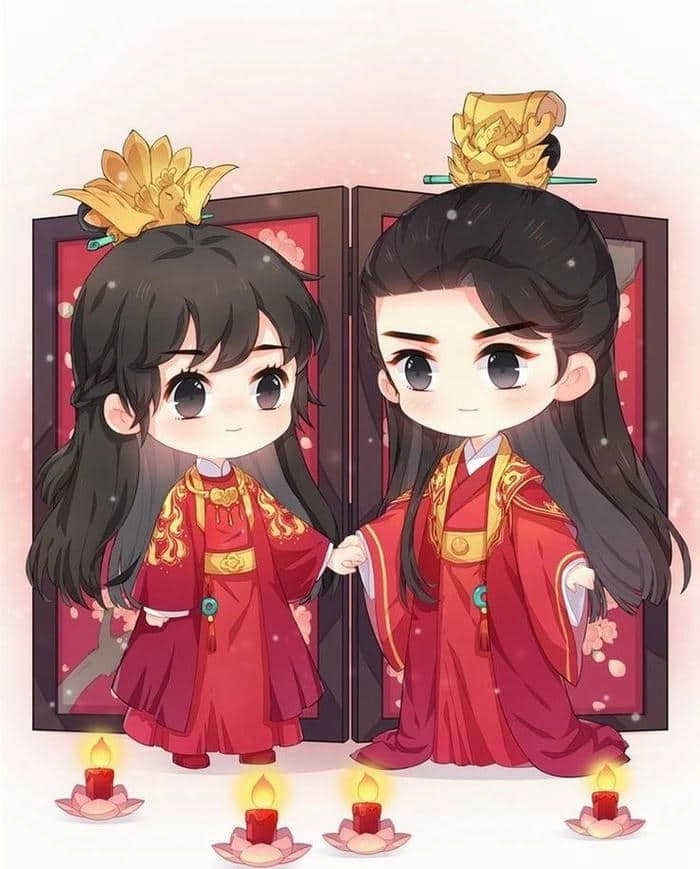Tạo hình từ ghép ảnh cô dâu chú rể chibi dễ thương và sáng tạo