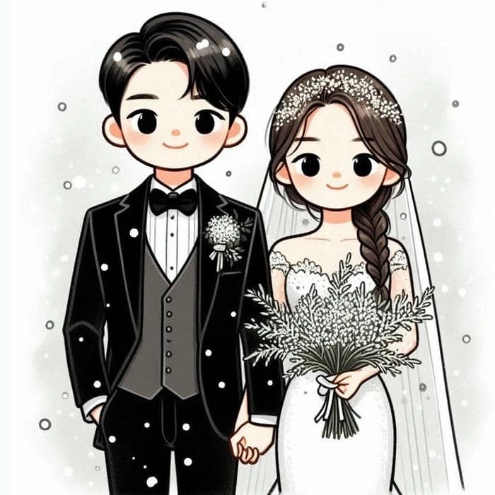 Bộ hình ảnh cô dâu chú rể chibi tuyệt đẹp cho ý tưởng thiệp cưới