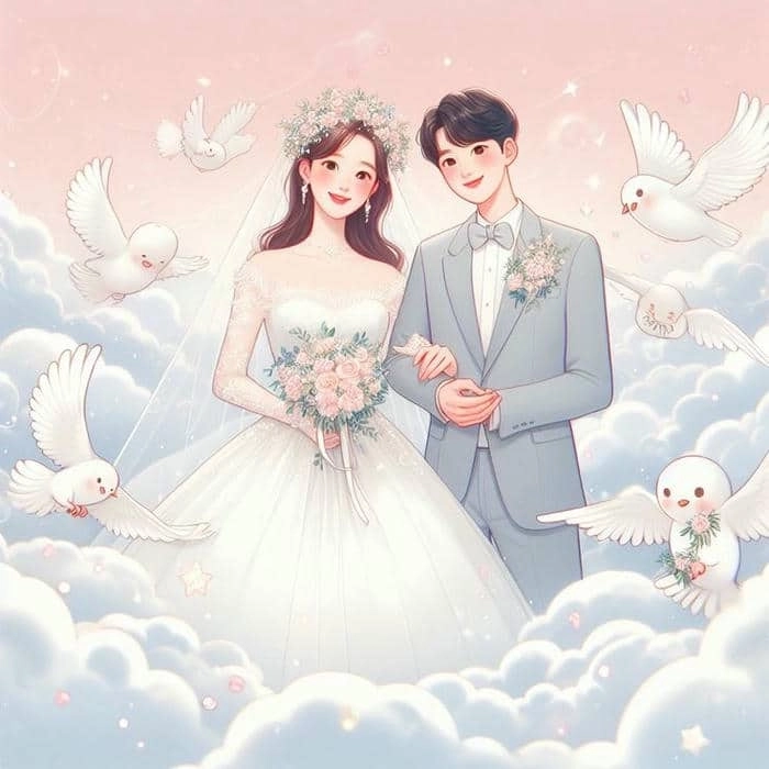 Bộ chibi cô dâu chú rể png dễ thương sẵn sàng ghép ảnh