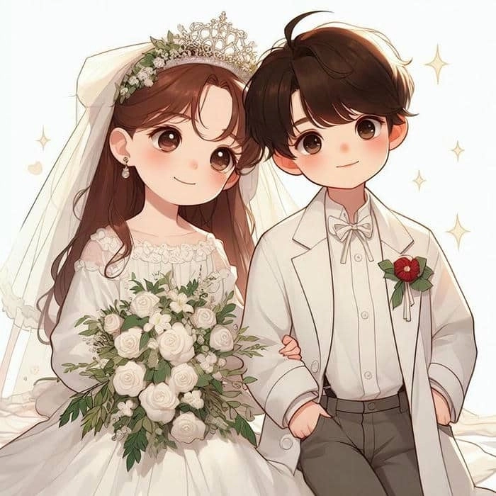 Tuyển chọn hình cô dâu chú rể đẹp chibi cho các mẫu thiệp mới