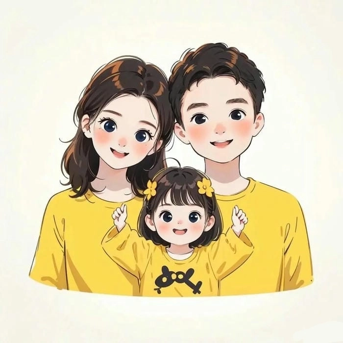 Chibi ảnh gia đình hoạt hình 3 người siêu xinh cho cặp đôi và bé