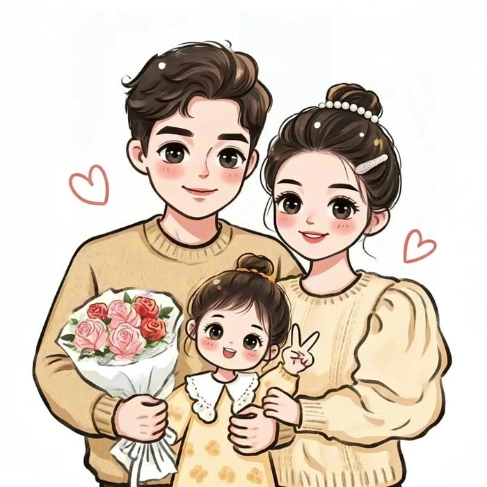 Tranh gia đình chibi tô điểm không gian sống thêm ấm áp