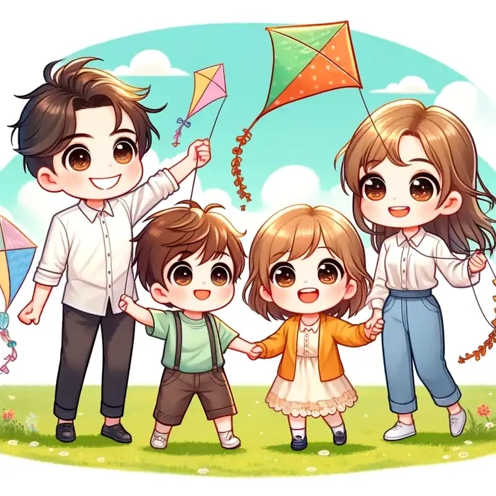 Gia đình hạnh phúc chibi với nét vẽ ngọt ngào và đầy cảm xúc