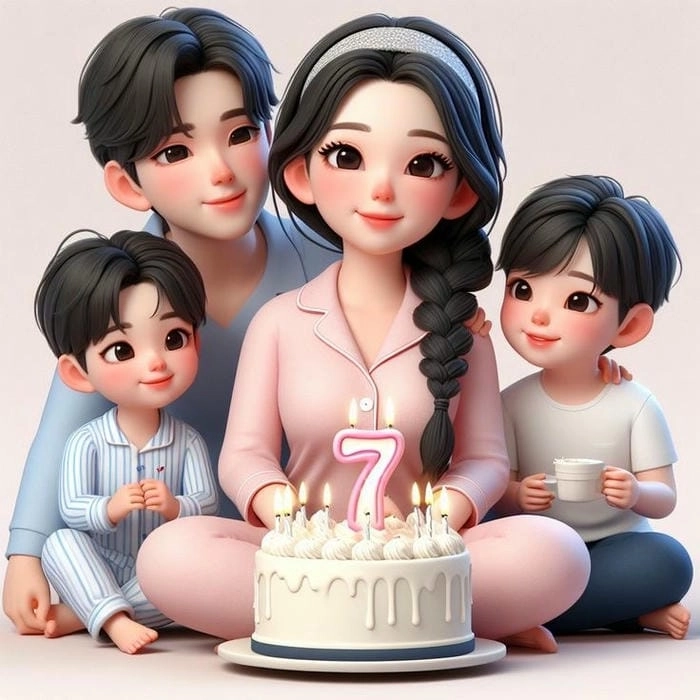 Ảnh gia đình hạnh phúc hoạt hình chibi lan tỏa yêu thương