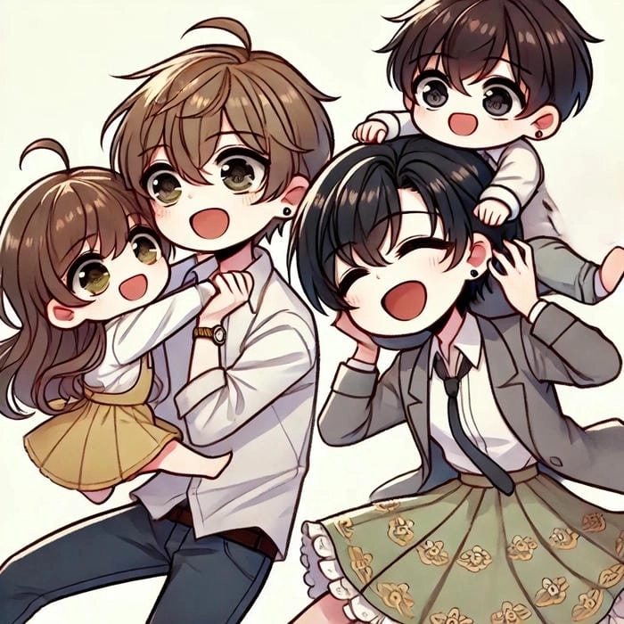 Hình chibi gia đình mang nét vui nhộn và hạnh phúc trọn vẹn