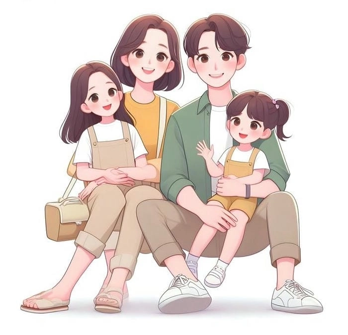 Ảnh đại gia đình chibi gắn kết yêu thương từ ông bà đến cháu chắt