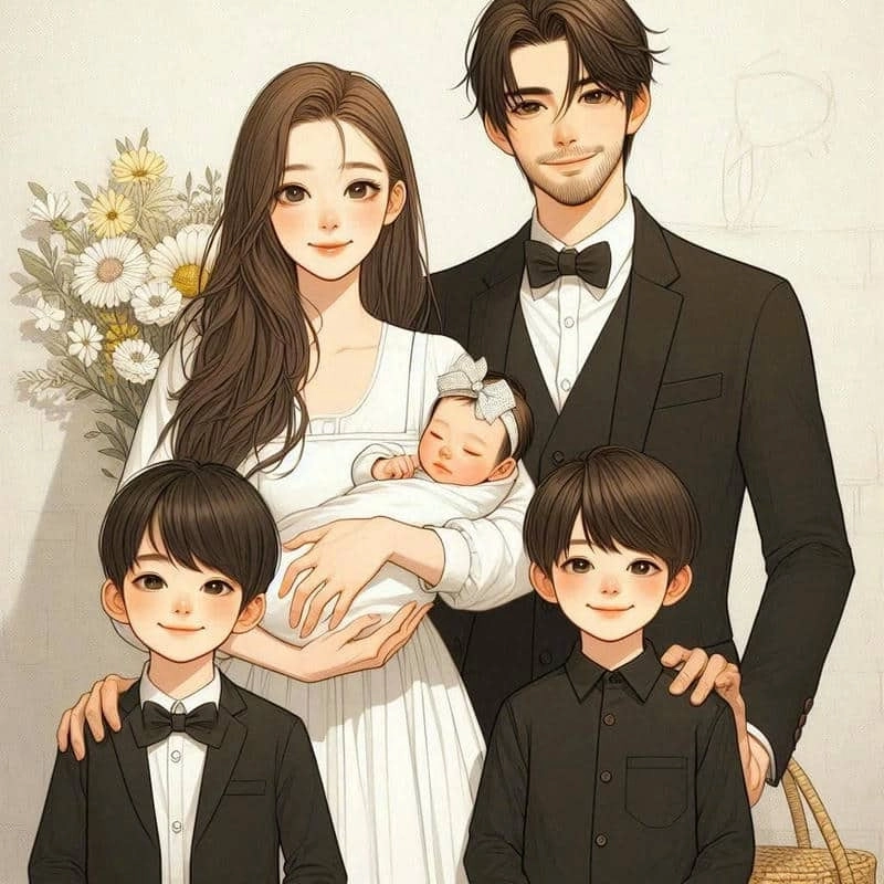 Hình ảnh gia đình chibi cute ngọt ngào lan tỏa niềm vui