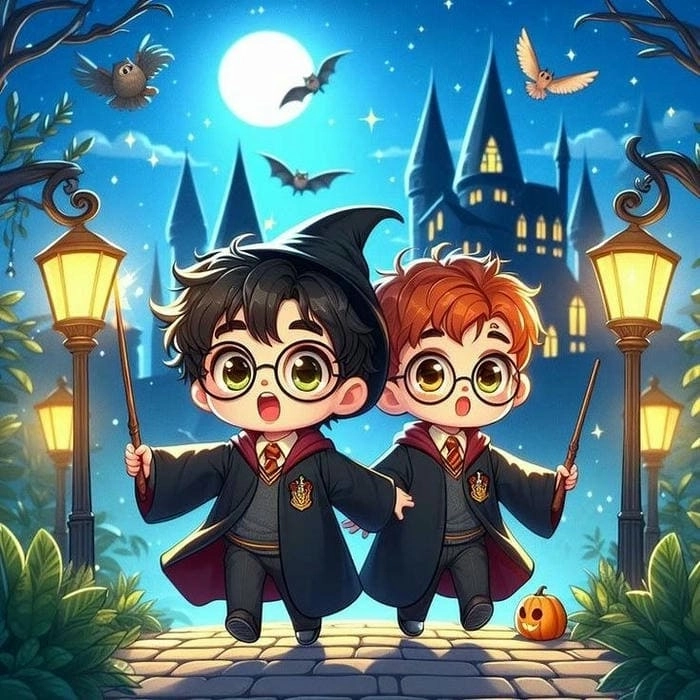 Harry potter chibi background siêu dễ thương dùng làm nền điện thoại