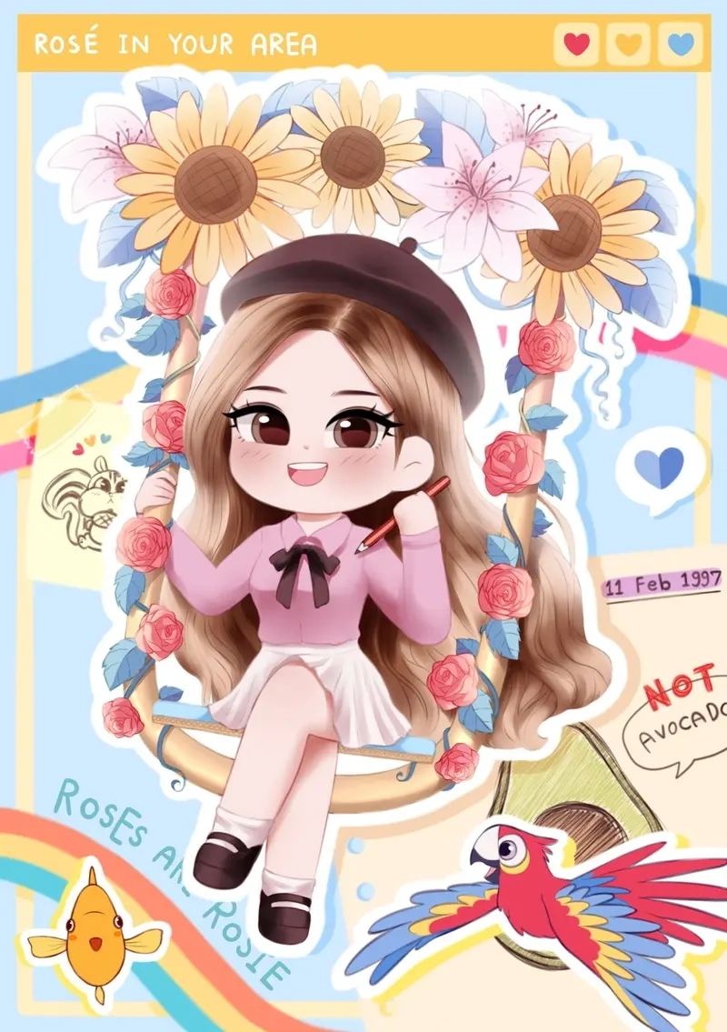 Rose chibi drawing nét vẽ mềm mại và sống động