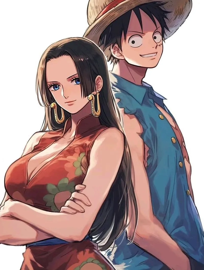 Hình Luffy và Boa nổi bật với phong cách anime đầy cảm xúc