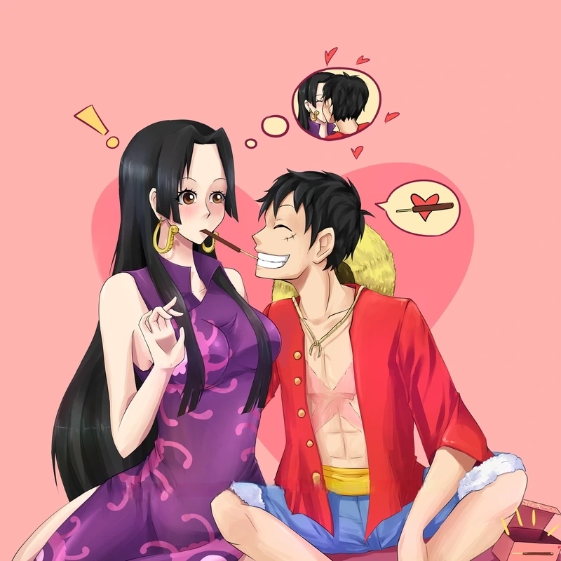 Hình ảnh Luffy và Boa Hancock khắc họa câu chuyện tình ngọt ngào trên biển