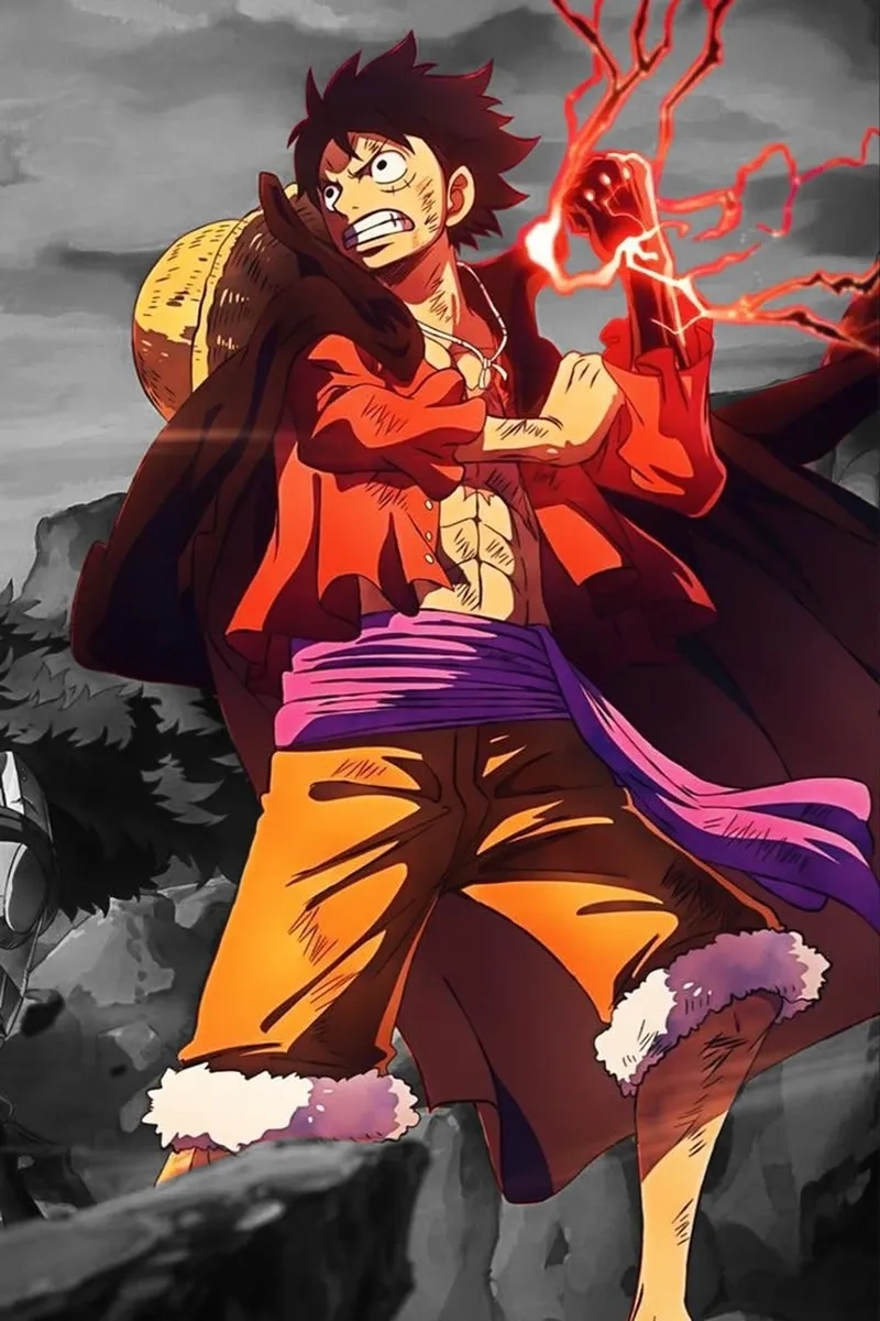 Luffy outfit thể hiện phong cách áo đỏ quần xanh đặc trưng