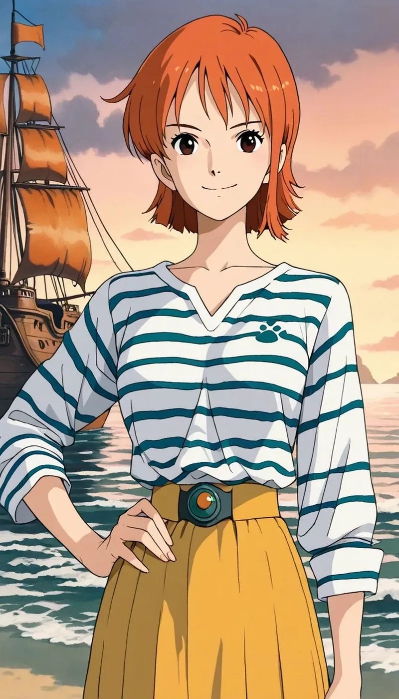 Nami One Piece wallpaper HD Android với ánh mắt sắc sảo và trang phục đẹp