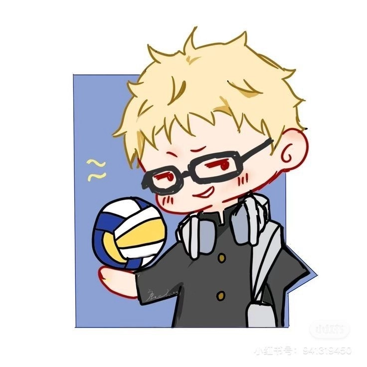 Chibi Tsukishima nổi bật với kính và biểu cảm gắt gỏng