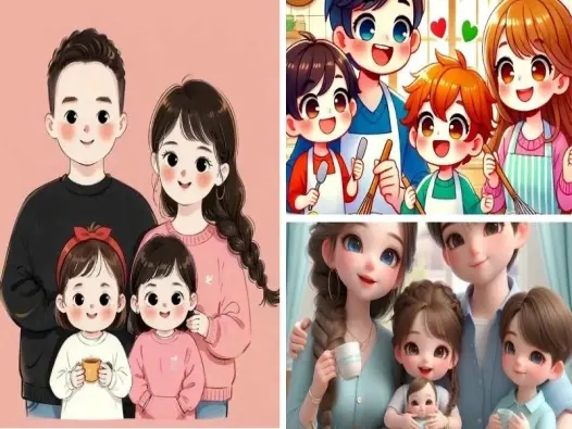 Bộ ảnh gia đình chibi dễ thương gắn kết yêu thương
