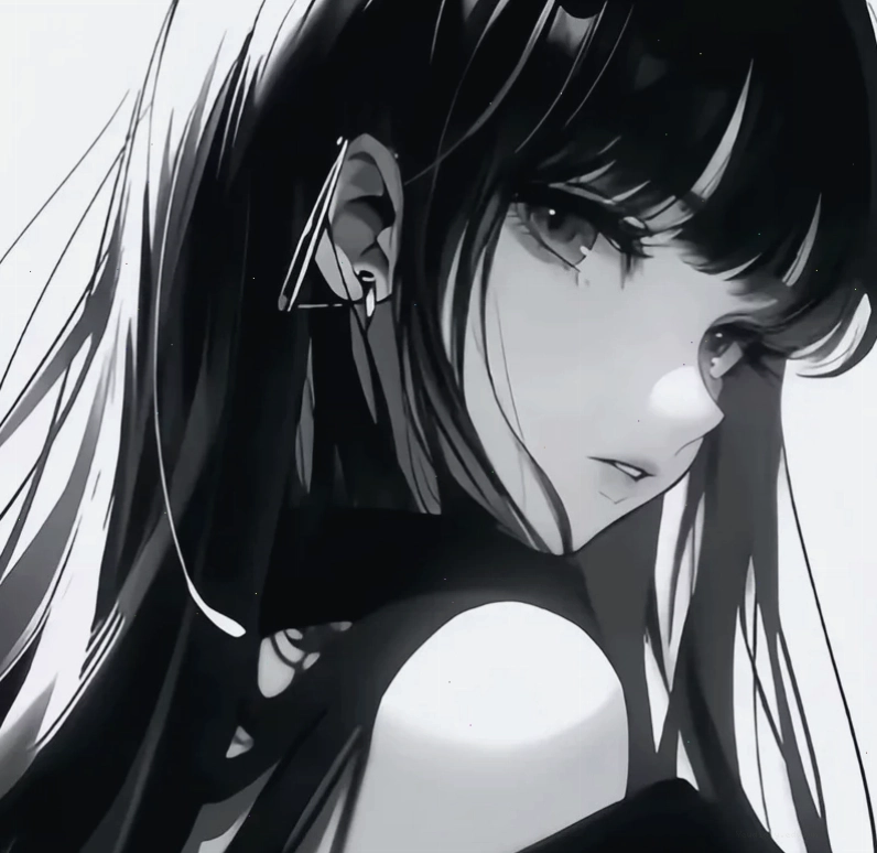 Ảnh anime nữ trắng đen 3