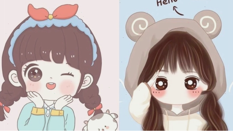 Ảnh bìa chibi cô gái dễ thương với mái tóc hồng đáng yêu