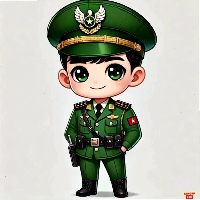 Ảnh chibi bộ đội Việt Nam đáng yêu trong bộ quân phục màu xanh