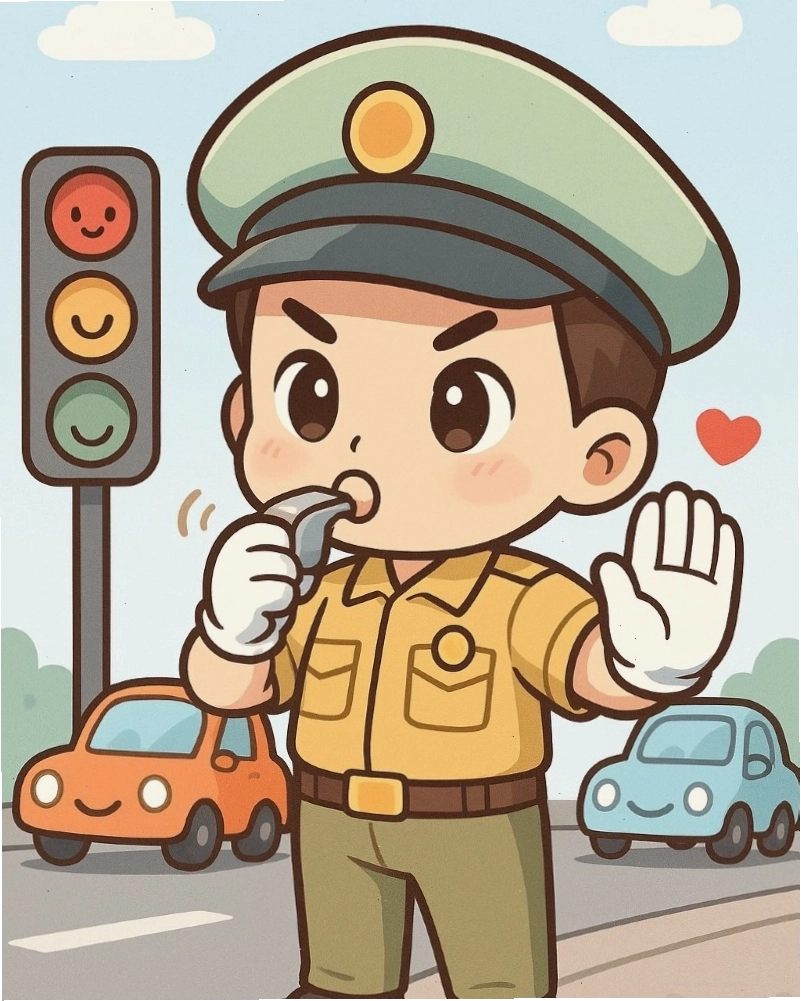 Ảnh chibi công an thân thiện đang tươi cười