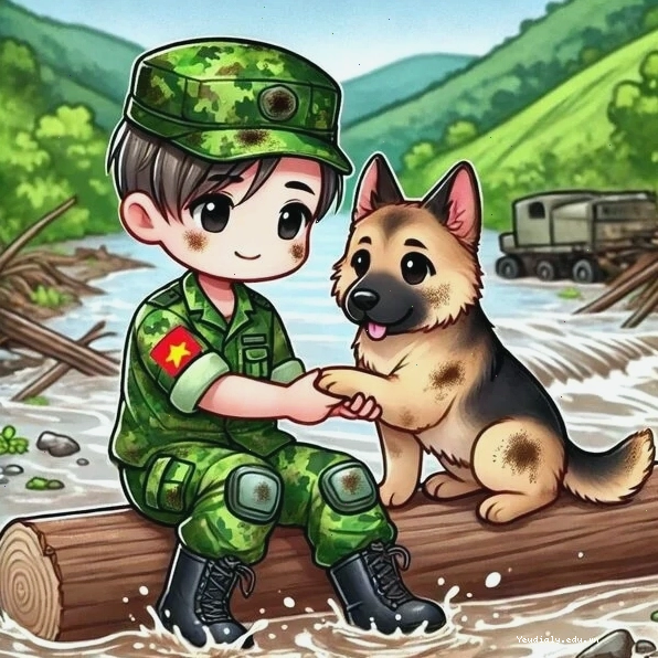 Ảnh chú bộ đội hoạt hình chibi với trang phục quân ngũ