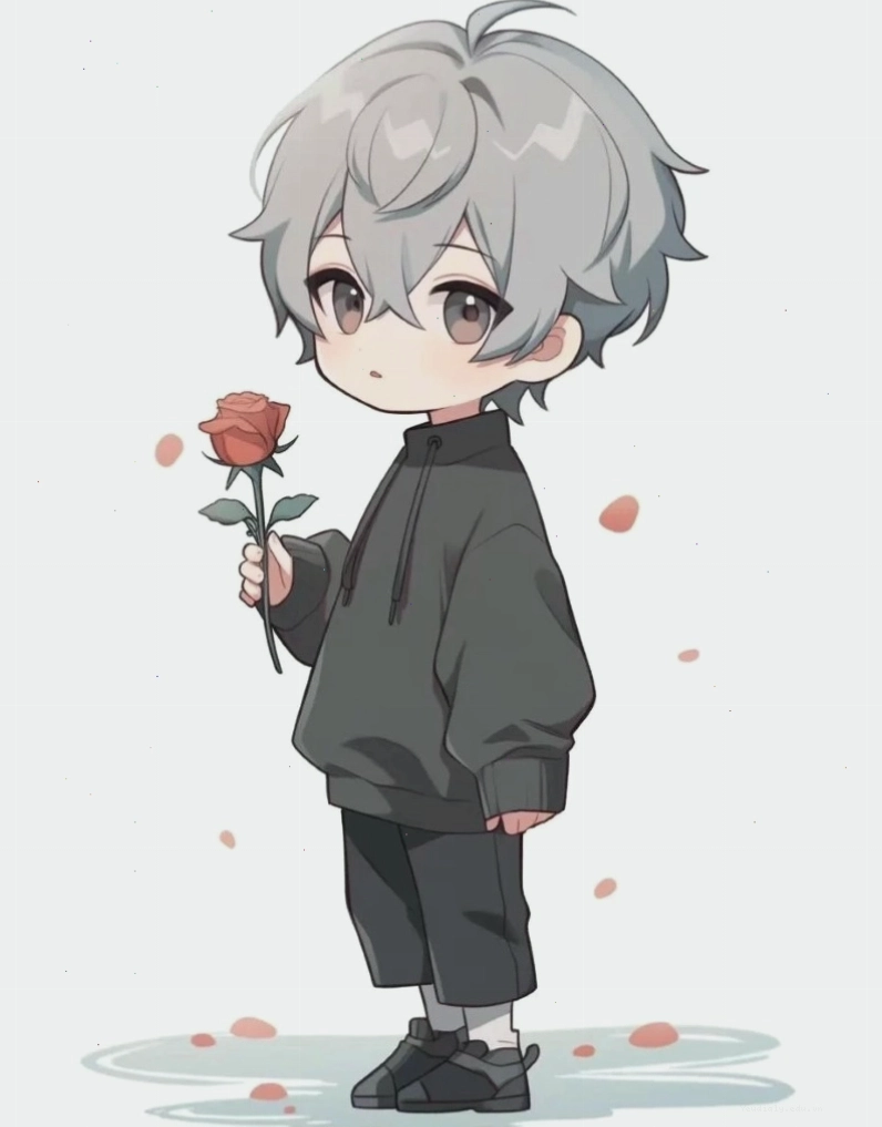 Anime chibi boy trầm tư nhìn ra cửa sổ