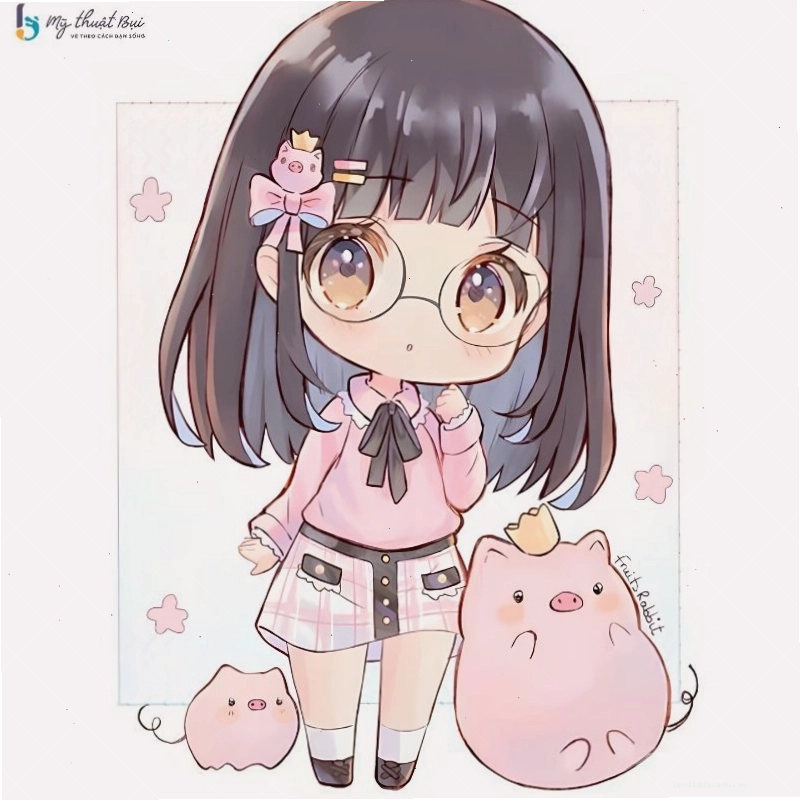 Anime chibi nữ cute đang cười tươi tắn