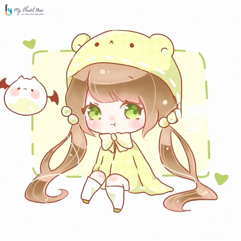 Anime chibi nữ với phong cách trang phục học sinh dễ thương