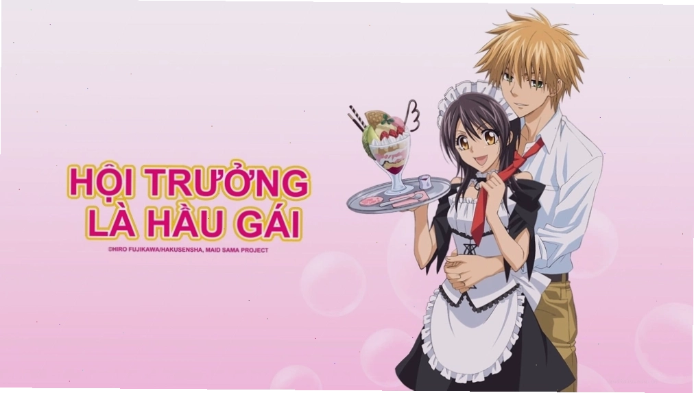 Anime hầu gái tóc xanh với vẻ ngoài tinh nghịch