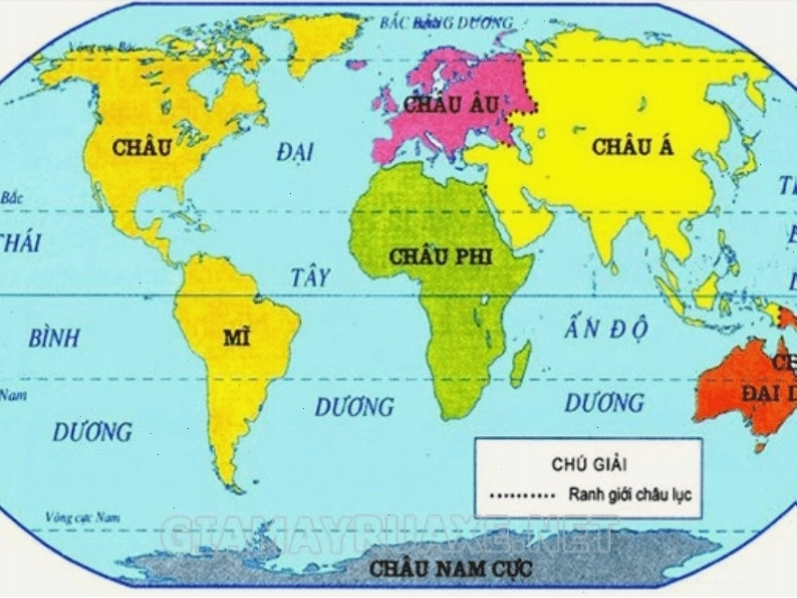 Bản đồ Châu Mỹ thể hiện sự phân chia giữa Bắc Mỹ và Nam Mỹ