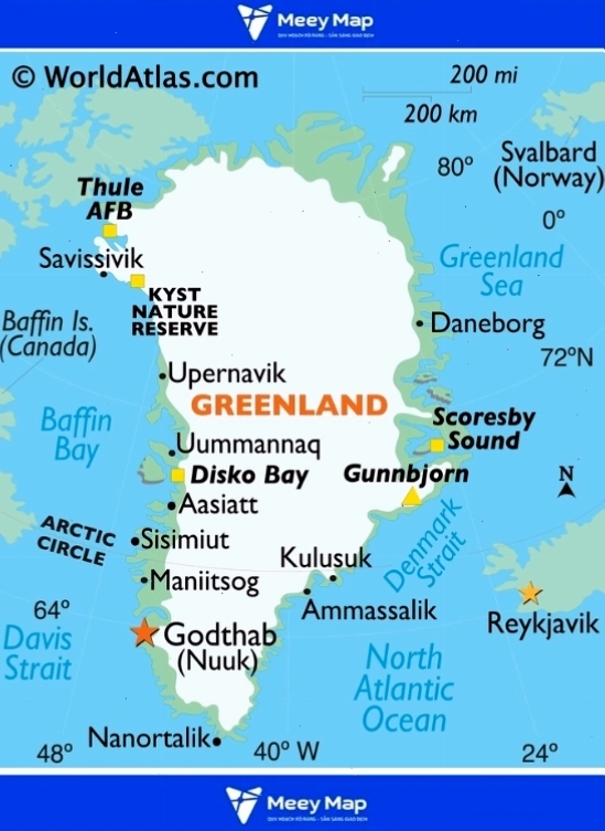 Bản đồ Greenland, một lãnh thổ tự trị thuộc Đan Mạch