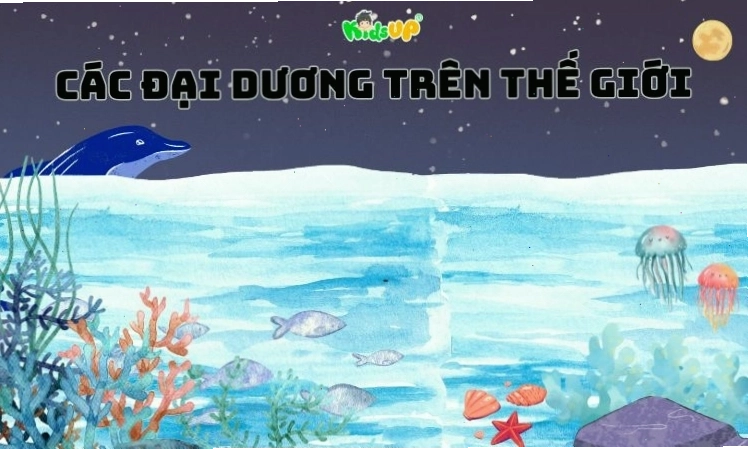 Bản đồ mô tả các đại dương trên thế giới, trong đó Thái Bình Dương chiếm diện tích lớn nhất.