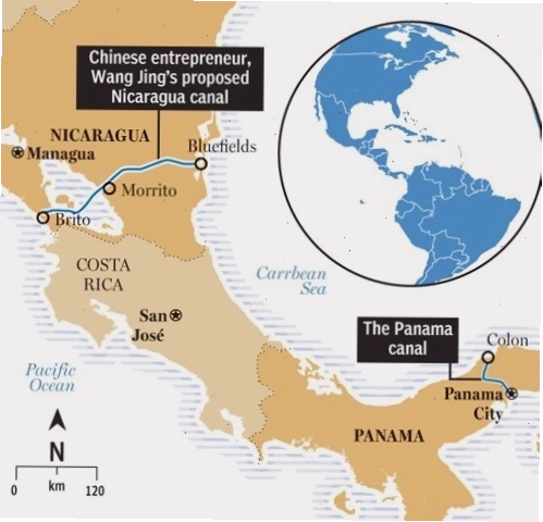 Bản đồ thế giới thể hiện vị trí kênh đào Panama
