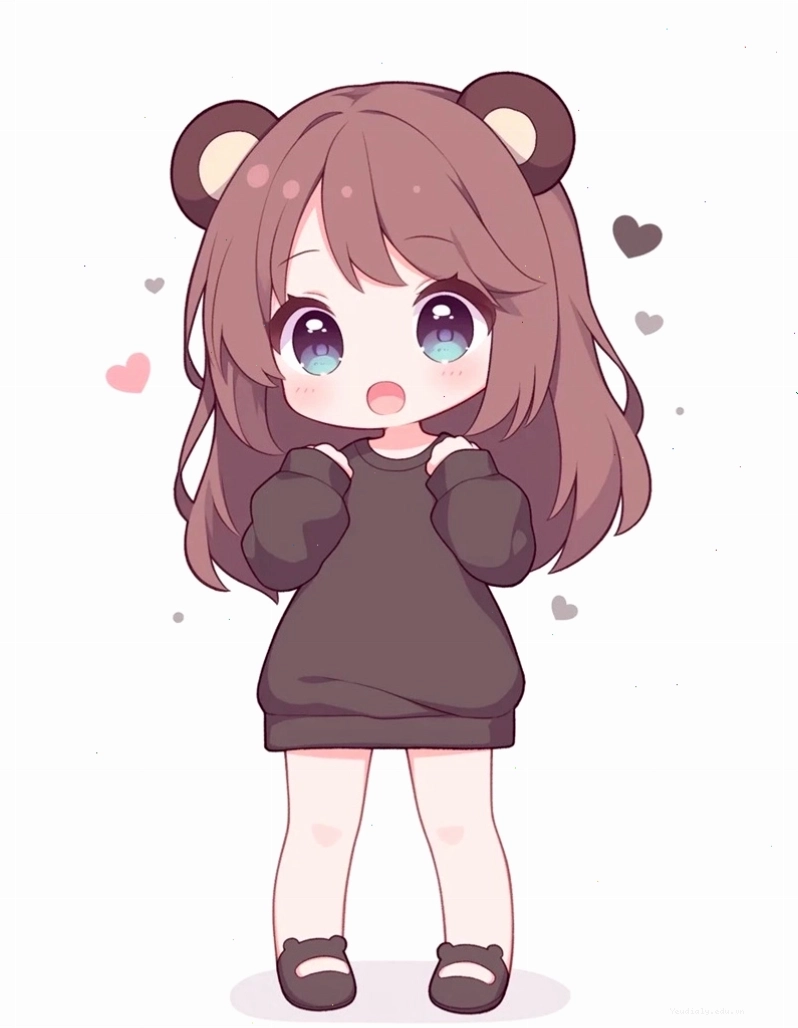 Bé gái chibi đang chơi đùa cùng chú mèo nhỏ