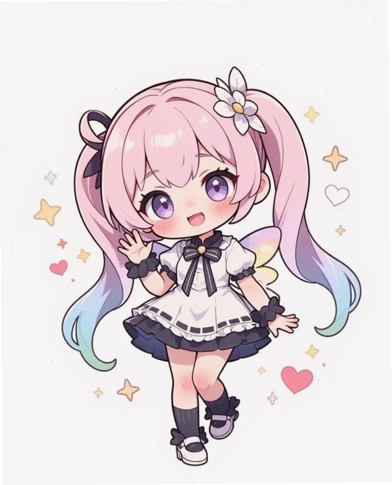 Bé gái chibi mặc đồng phục học sinh với cặp sách