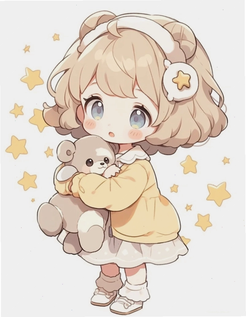 Bé gái chibi với mái tóc ngắn và đôi mắt to tròn long lanh