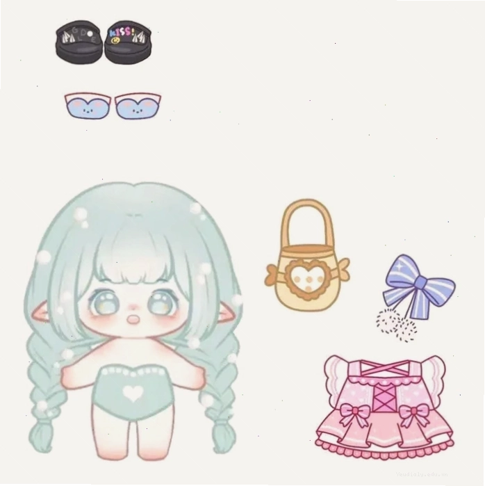 Búp bê giấy phong cách anime chibi không màu