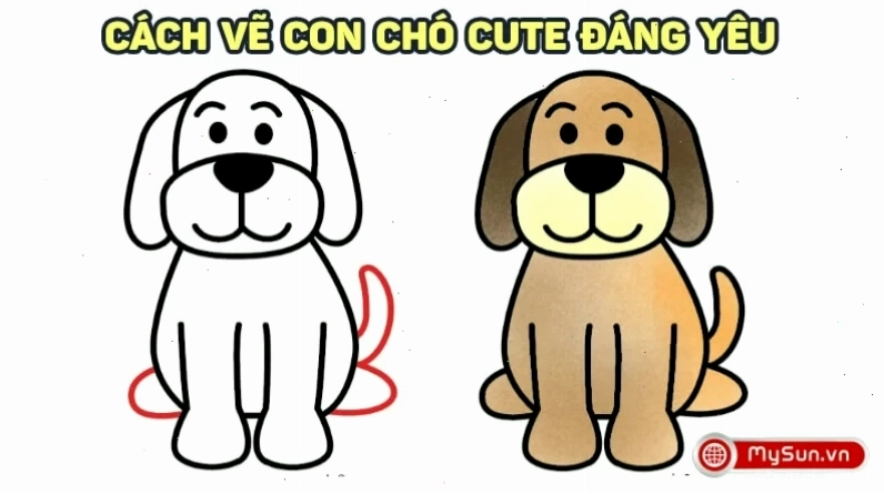 Cách bé tập vẽ hình, tô màu tranh con CHÓ cute, đáng yêu đơn giản nhất