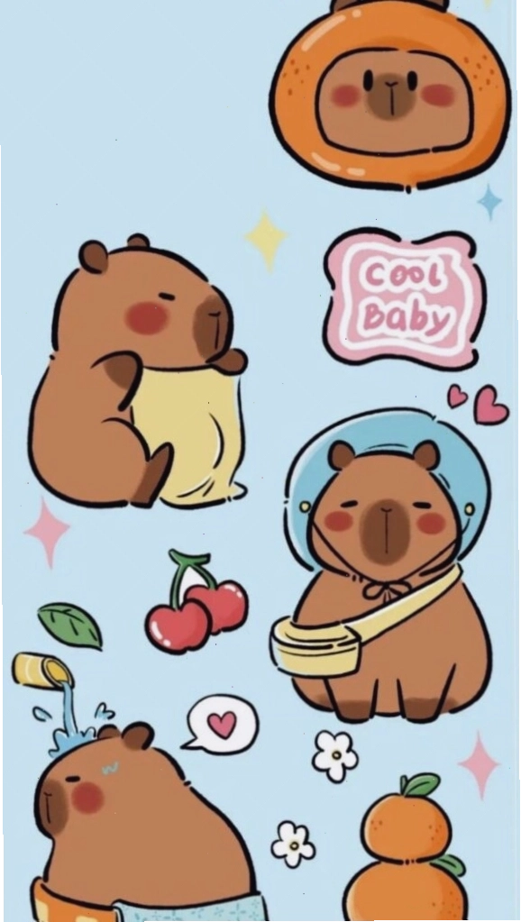 Capybara chibi ngồi trên tảng đá