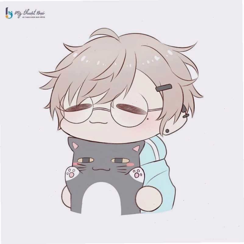 Chàng trai chibi nam dễ thương với nụ cười tươi tắn