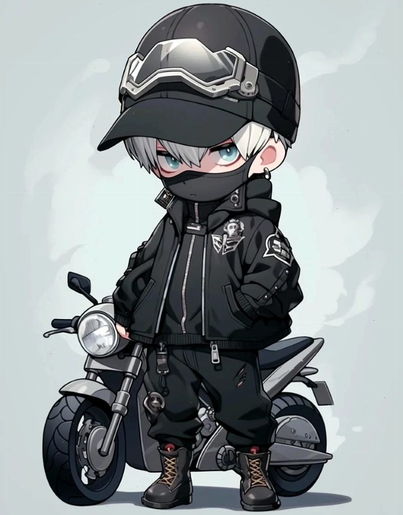 Chibi boy anime với mái tóc bạch kim