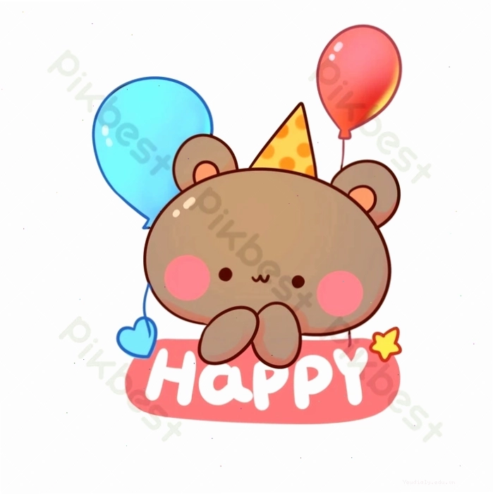 Chibi gấu dễ thương cầm bánh kem mừng sinh nhật