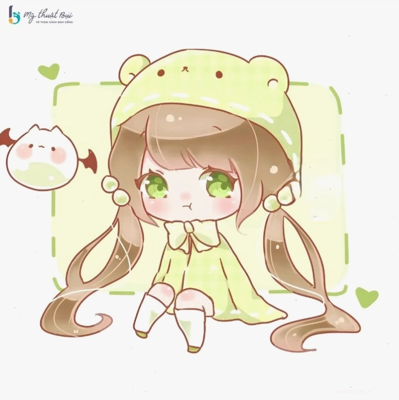 Chibi nữ cầm ô, dưới mưa, tạo cảm giác lãng mạn và chút buồn