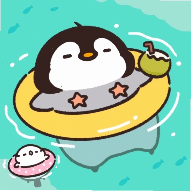 Chú chim cánh cụt chibi đang ngồi thư giãn